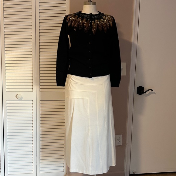 Vintage Cream Wool spandex blend geometric print maxi elastic skirt size 10 - Picture 2 of 14